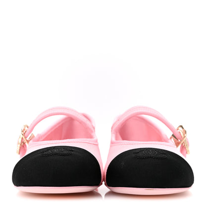 Chanel Fabric Grosgrain Mary Jane Flats 35 Light Pink Black 3 of 10