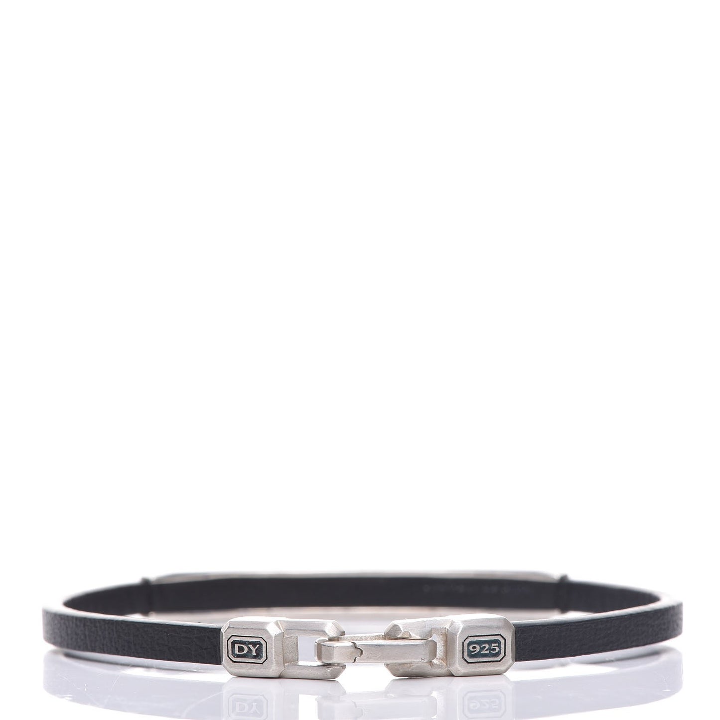 Sterling Silver Black Diamond Leather Mens 4mm Streamline ID Bracelet