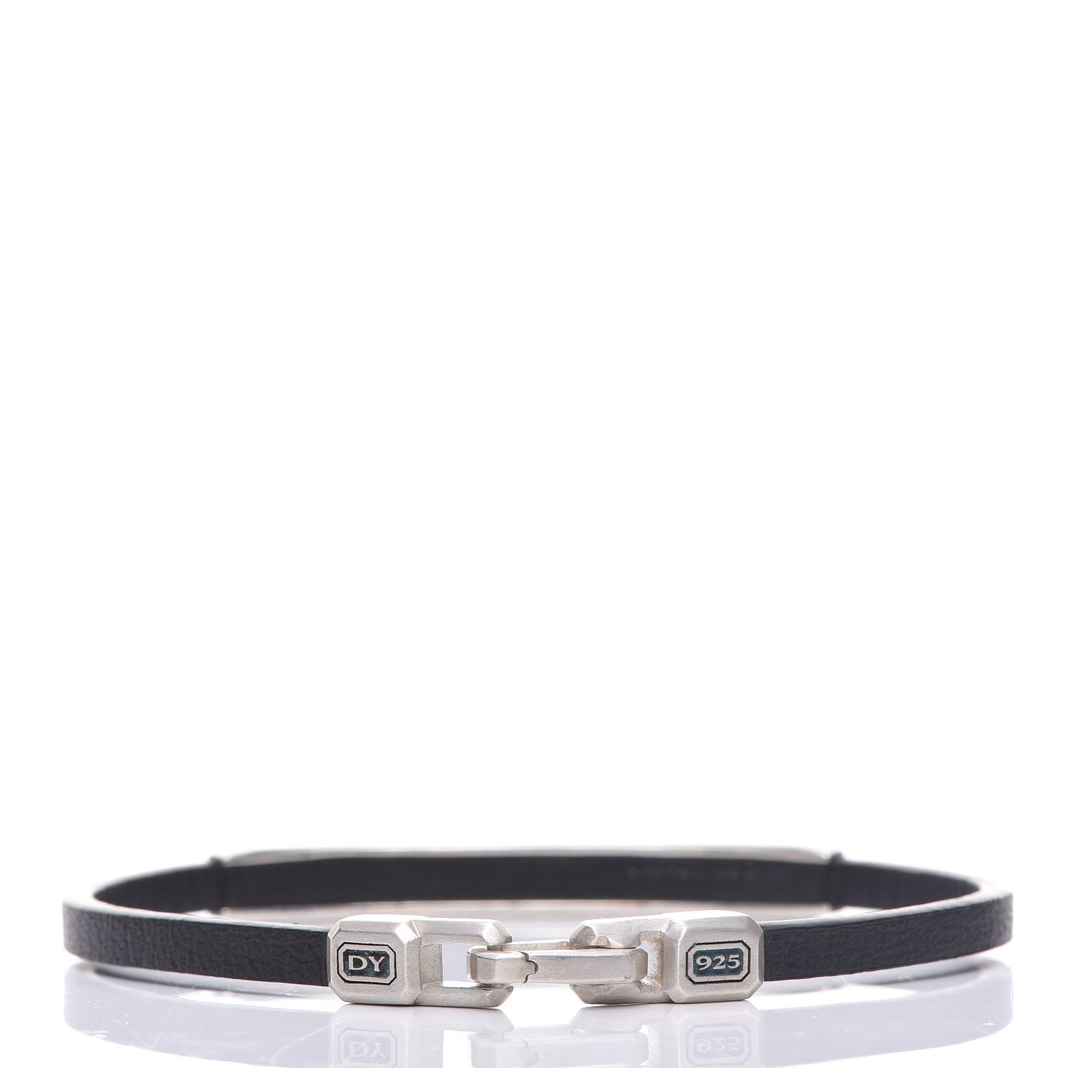 David Yurman Sterling Silver Black Diamond Leather Mens 4mm Streamline ID Bracelet 3 of 5