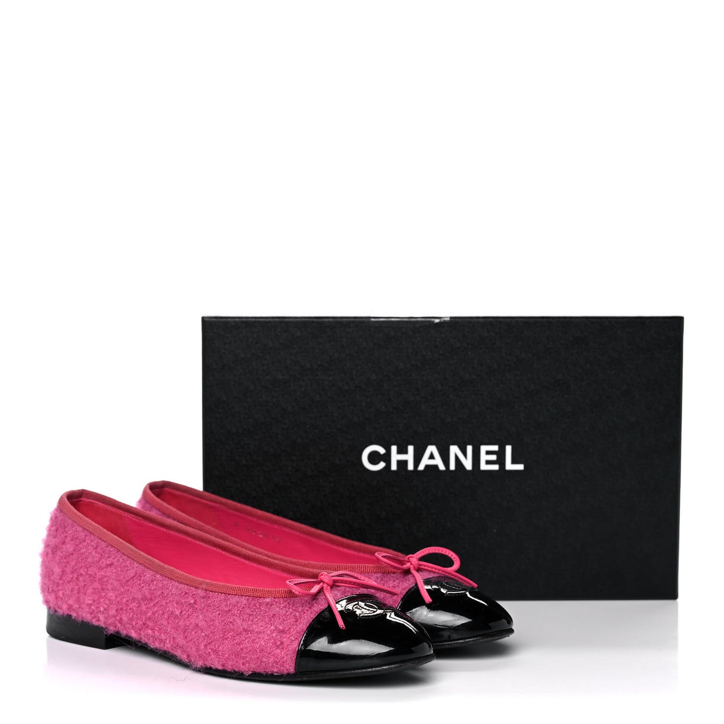 Tweed Patent Cap Toe Ballerina Flats 39 Pink Black