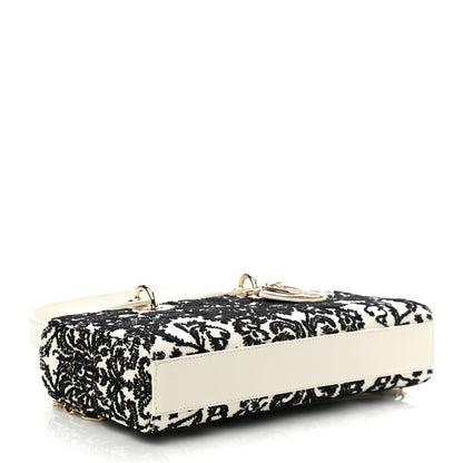 Christian Dior Calfskin Embroidered Lady D-Joy White Black 4 of 12