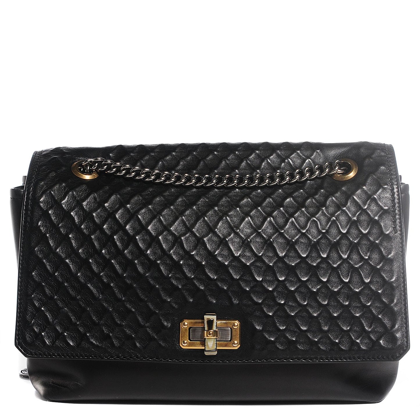 Hammered Calfskin Large Happy Edgy Shoulder Bag Black