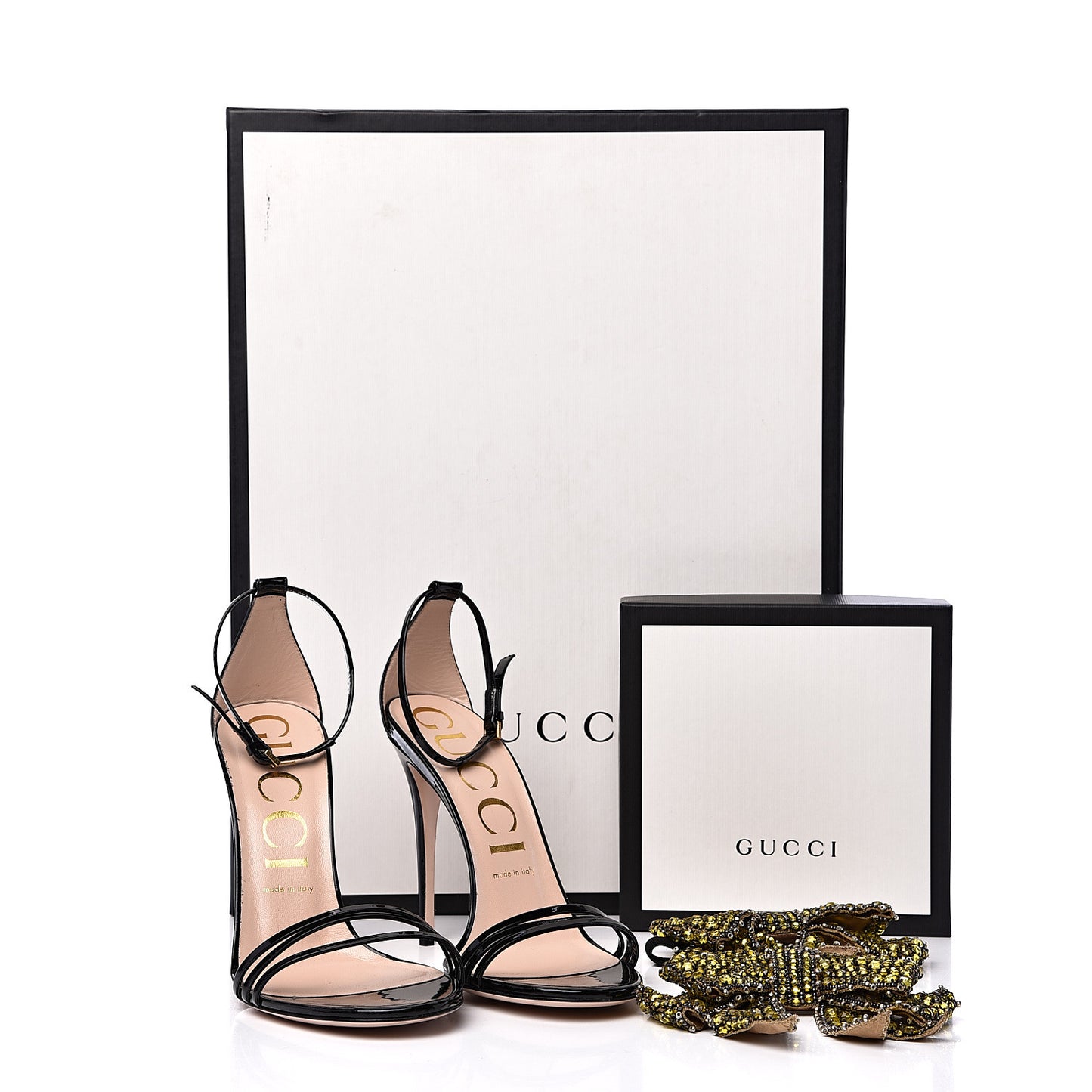 Patent Crystal Removable Bow Sandals 39.5 Black