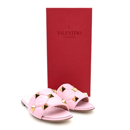 Valentino Garavani Nappa Roman Stud Flat Slide Sandals 37 Rosa 9 of 9