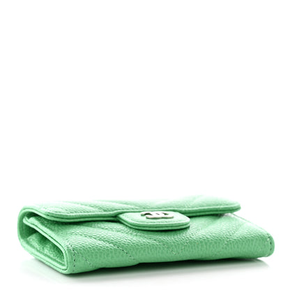 Chanel Caviar Chevron Quilted Flap Card Holder Green 4 of 9