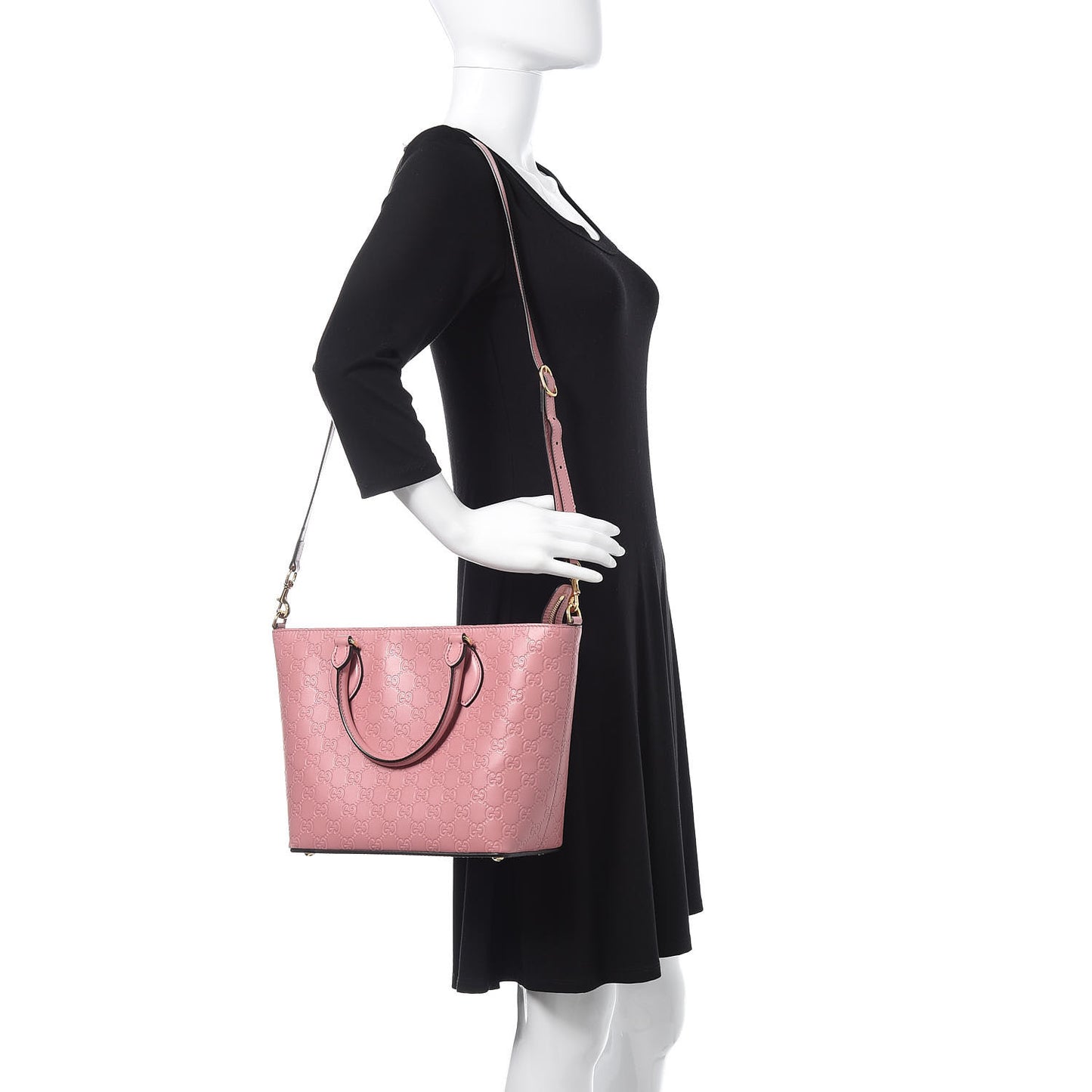 Guccissima Signature Small Zippered Bucket Tote Rose Baby Candy