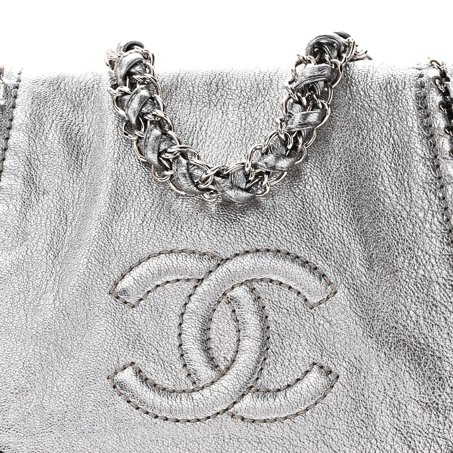 Metallic Deerskin Luxe Ligne Flap  Silver