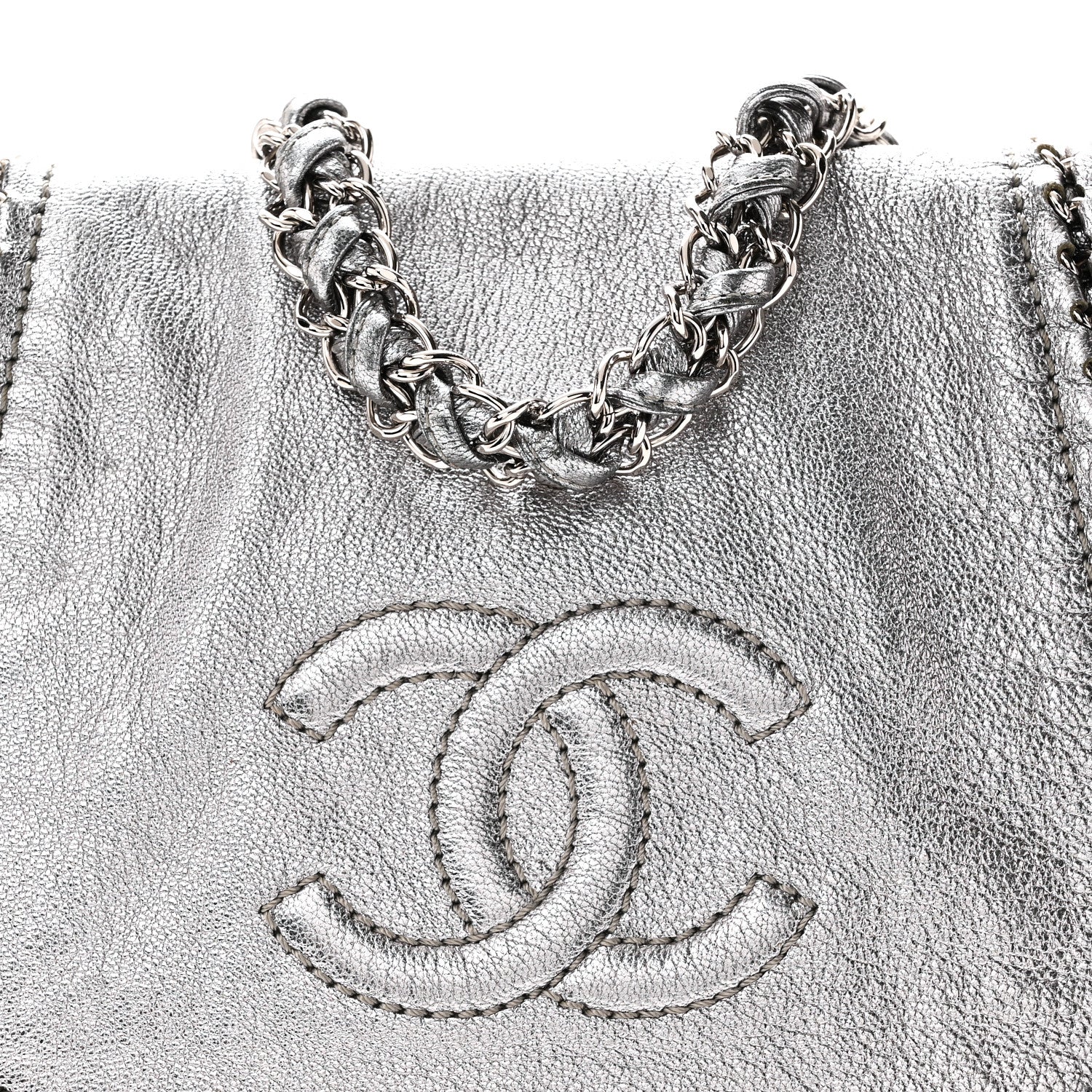 Chanel Metallic Deerskin Luxe Ligne Flap  Silver 8 of 10