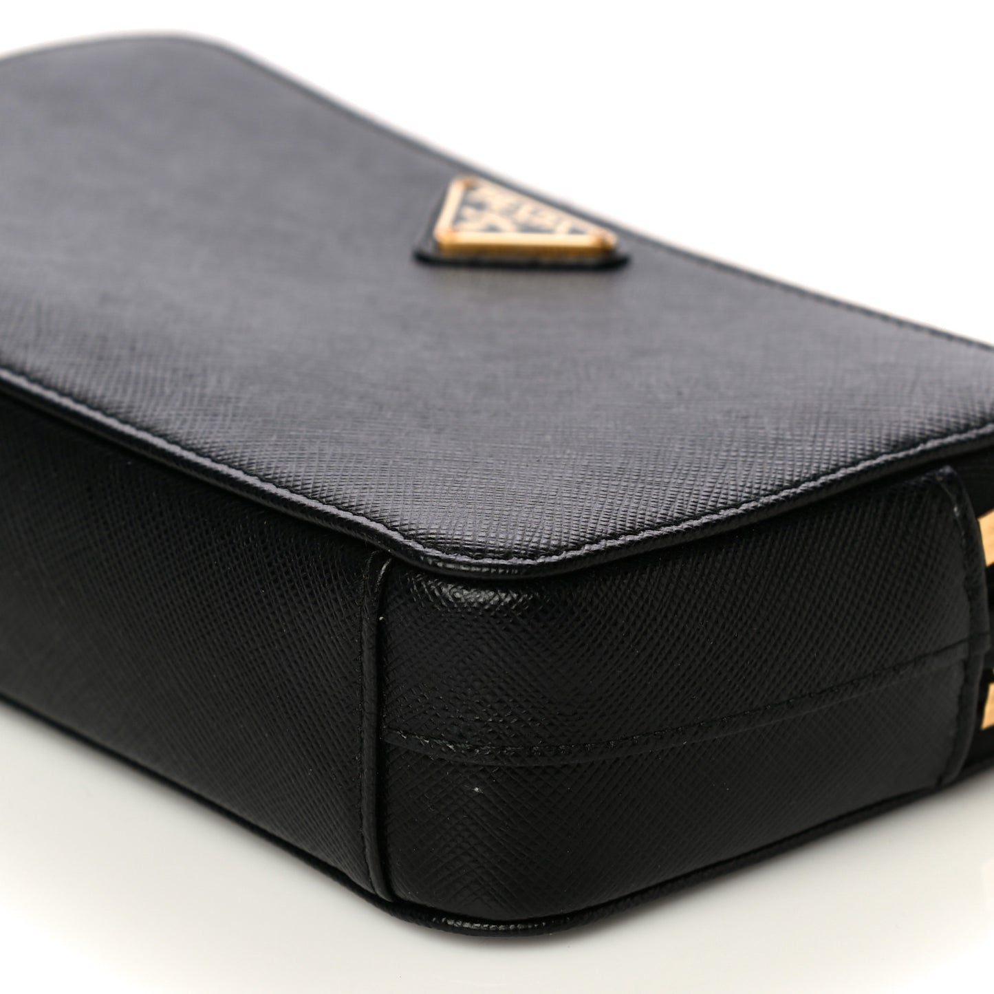 Saffiano Lux Mini Double Zip Chain Crossbody Bag Black