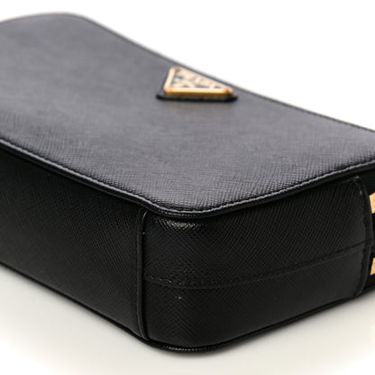Prada Saffiano Lux Mini Double Zip Chain Crossbody Bag Black 8 of 10