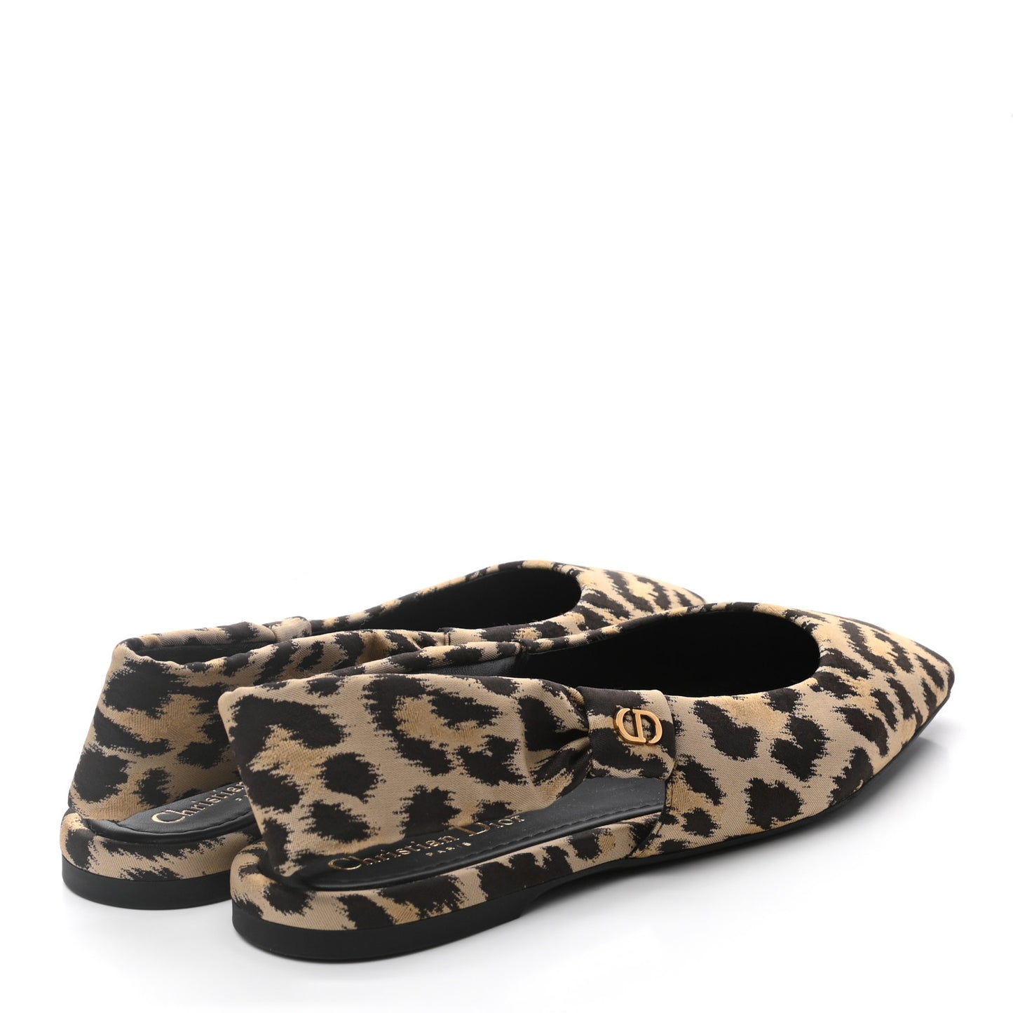 Nylon Leopard Print Mizza Slingback Flat 39 Beige Multicolor
