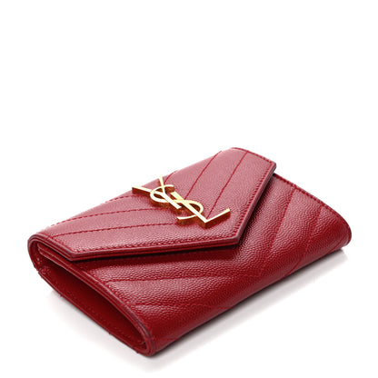 Saint Laurent Grain De Poudre Matelasse Chevron Small Monogram Envelope Wallet New Red 3 of 4