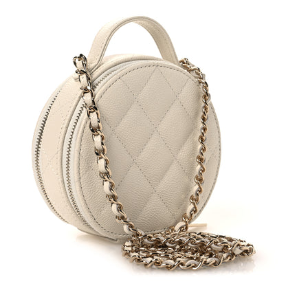 Chanel Caviar Quilted Round Handle With Care Vanity With Chain White 3 of 12