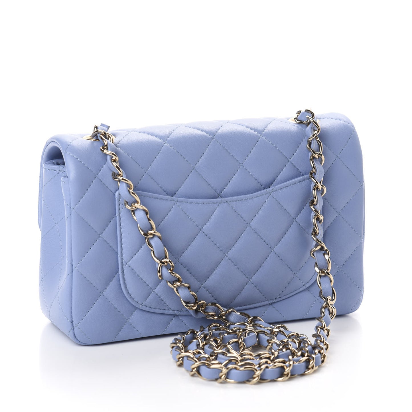 Lambskin Quilted Mini Rectangular Flap Light Blue