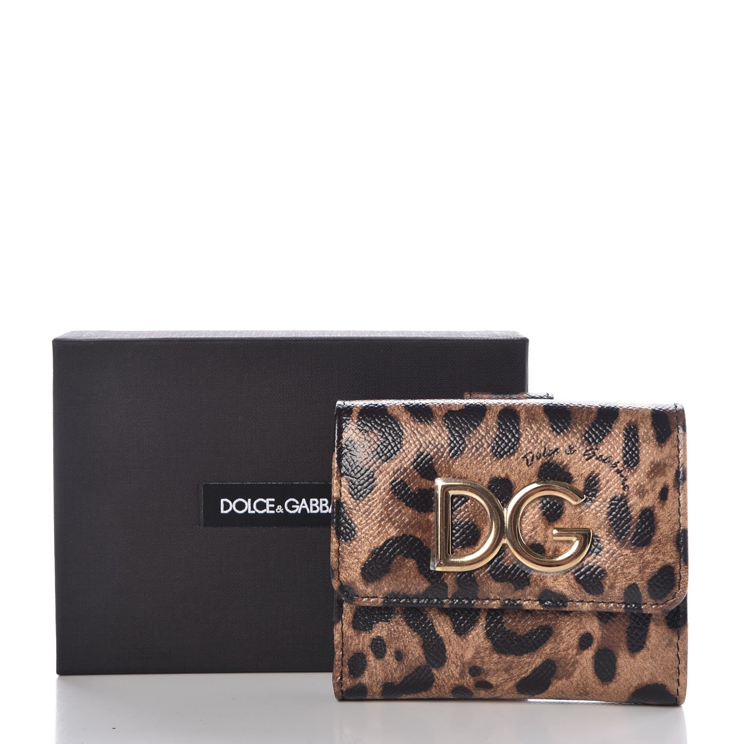 Dolce & Gabbana Dauphine Leopard Printed Logo French Flap Wallet Black 7 of 7
