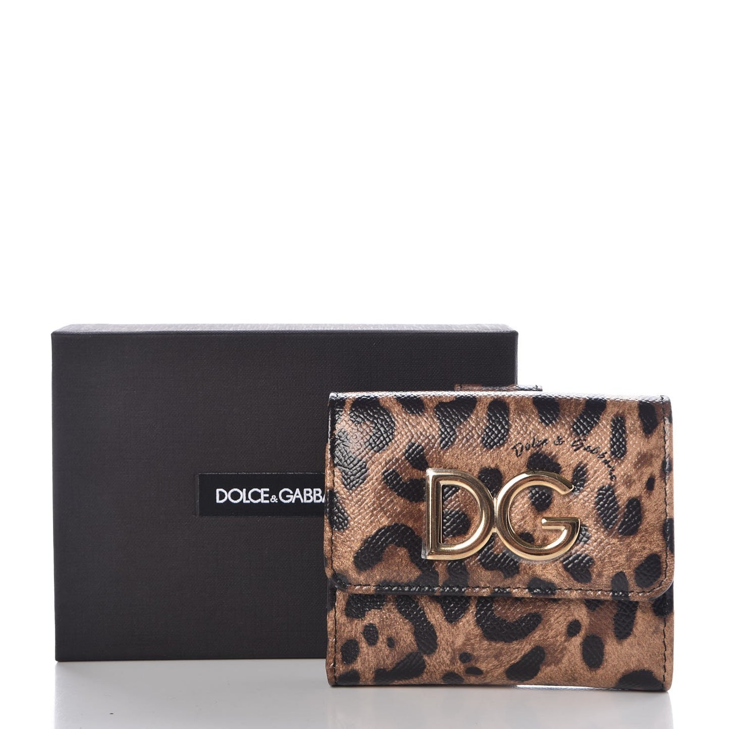 Dauphine Leopard Printed Logo French Flap Wallet Black