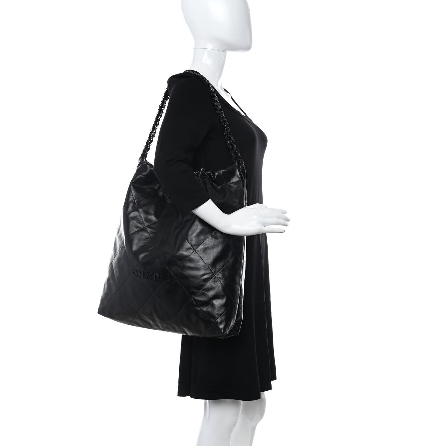Shiny Calfskin Quilted Large Chanel 22 So Black