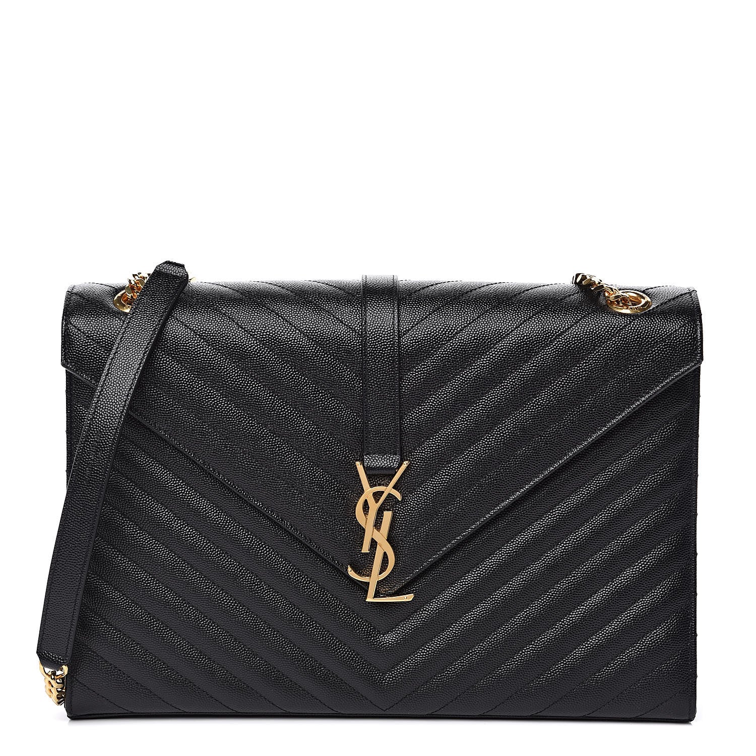 Saint Laurent Grain De Poudre Matelasse Chevron Large Monogram Satchel Black 1 of 11