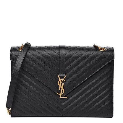 Saint Laurent Grain De Poudre Matelasse Chevron Large Monogram Satchel Black 1 of 11