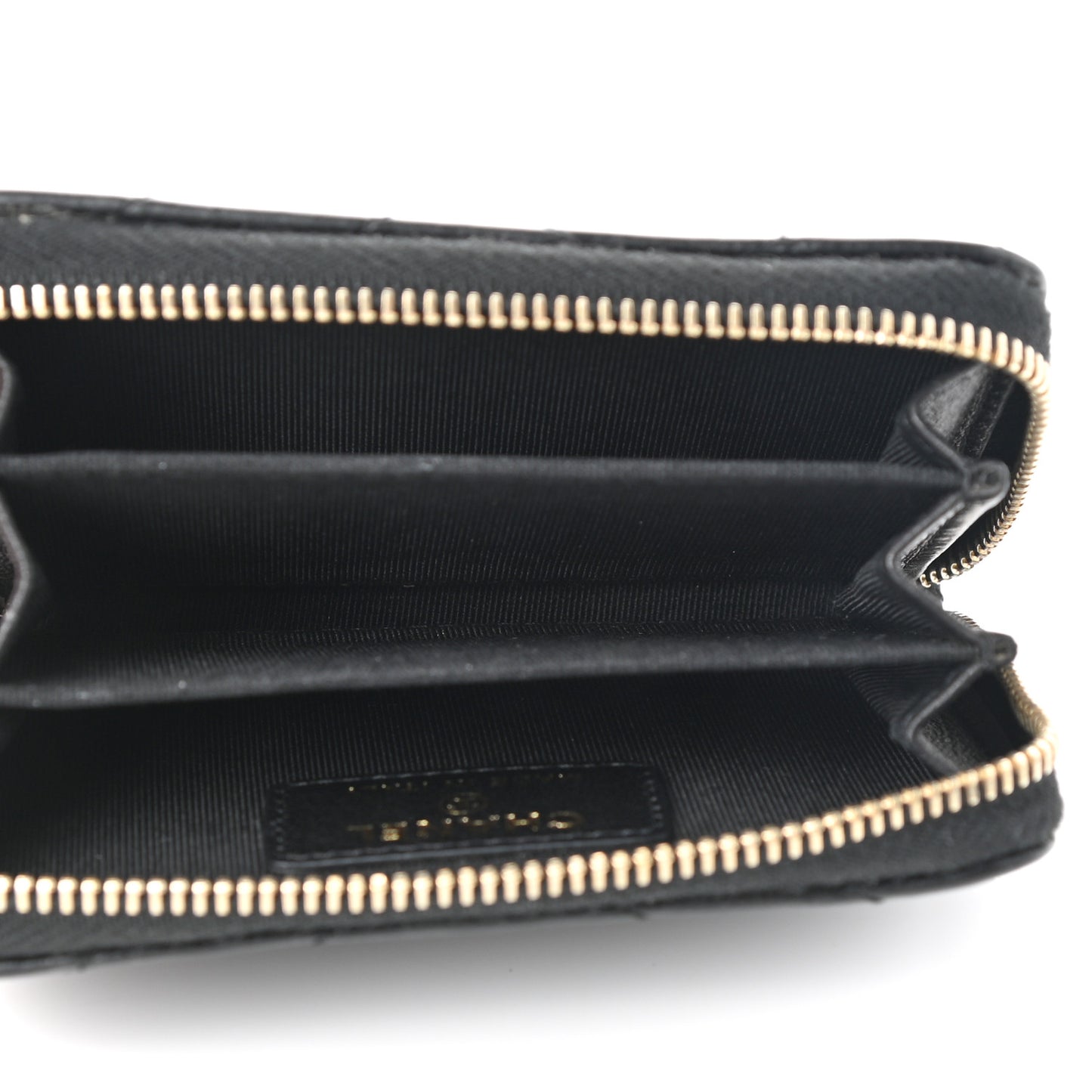 Calfskin Chevron Quilted Zip Around Coin Purse Black