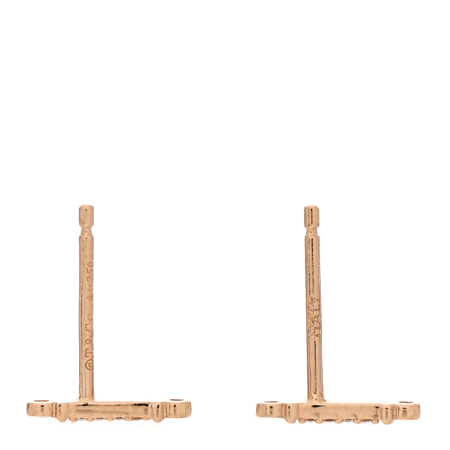 18K Rose Gold Diamond Fleur de Lis Key Bar Earrings