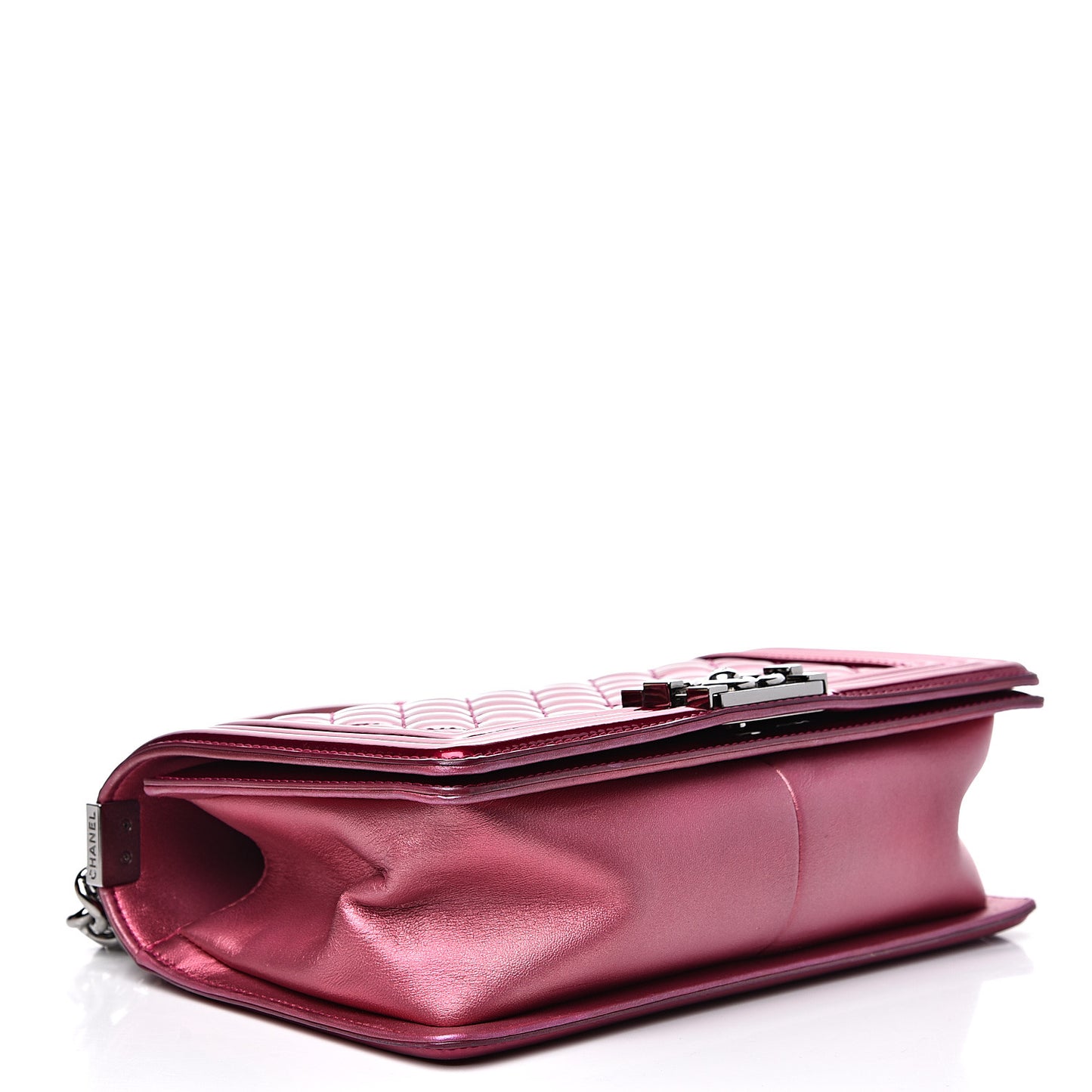 Metallic Patent Calfskin Quilted Medium Boy Flap Pink