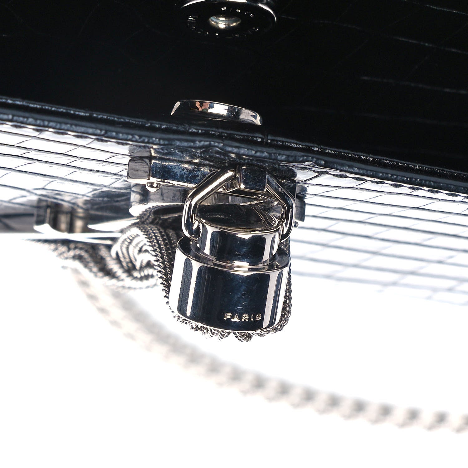 Saint Laurent Calfskin Crocodile Embossed Small Classic Monogram Kate Tassel Satchel Black 8 of 11