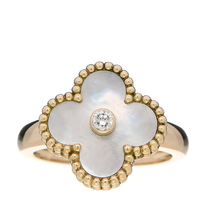 Van Cleef & Arpels 18K Yellow Gold Diamond Mother of Pearl Vintage Alhambra Ring 52 6 1 of 6