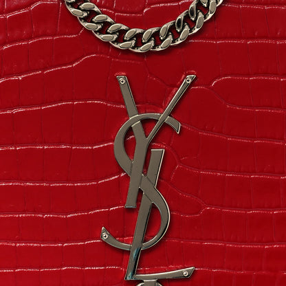 Saint Laurent Calfskin Crocodile Embossed Medium Classic Monogram Kate Tassel Satchel Red 7 of 11