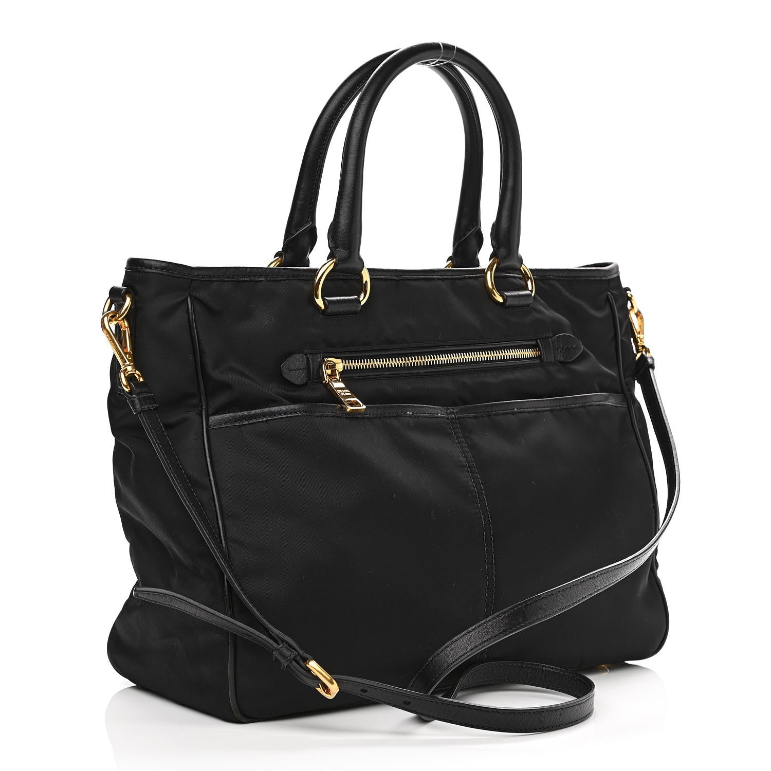Prada Tessuto Nylon Calfskin Tote Black 3 of 13