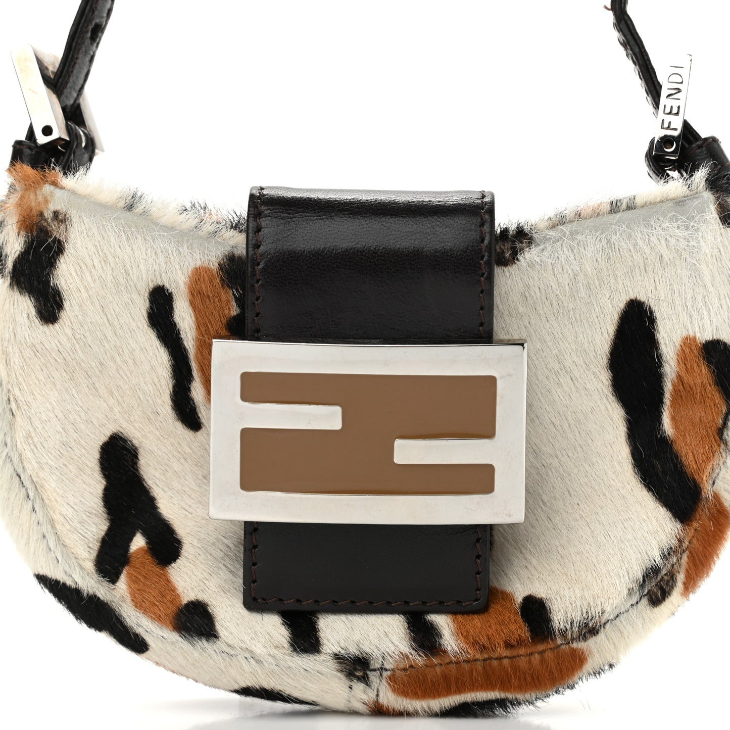 Calf Hair Leopard Print Croissant White Brown