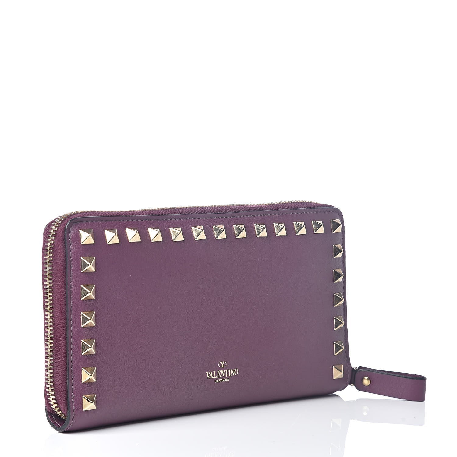 財布 VALENTINO Wallet Valentino Garavani Calfskin Rockstud Zip Around Wallet Purple