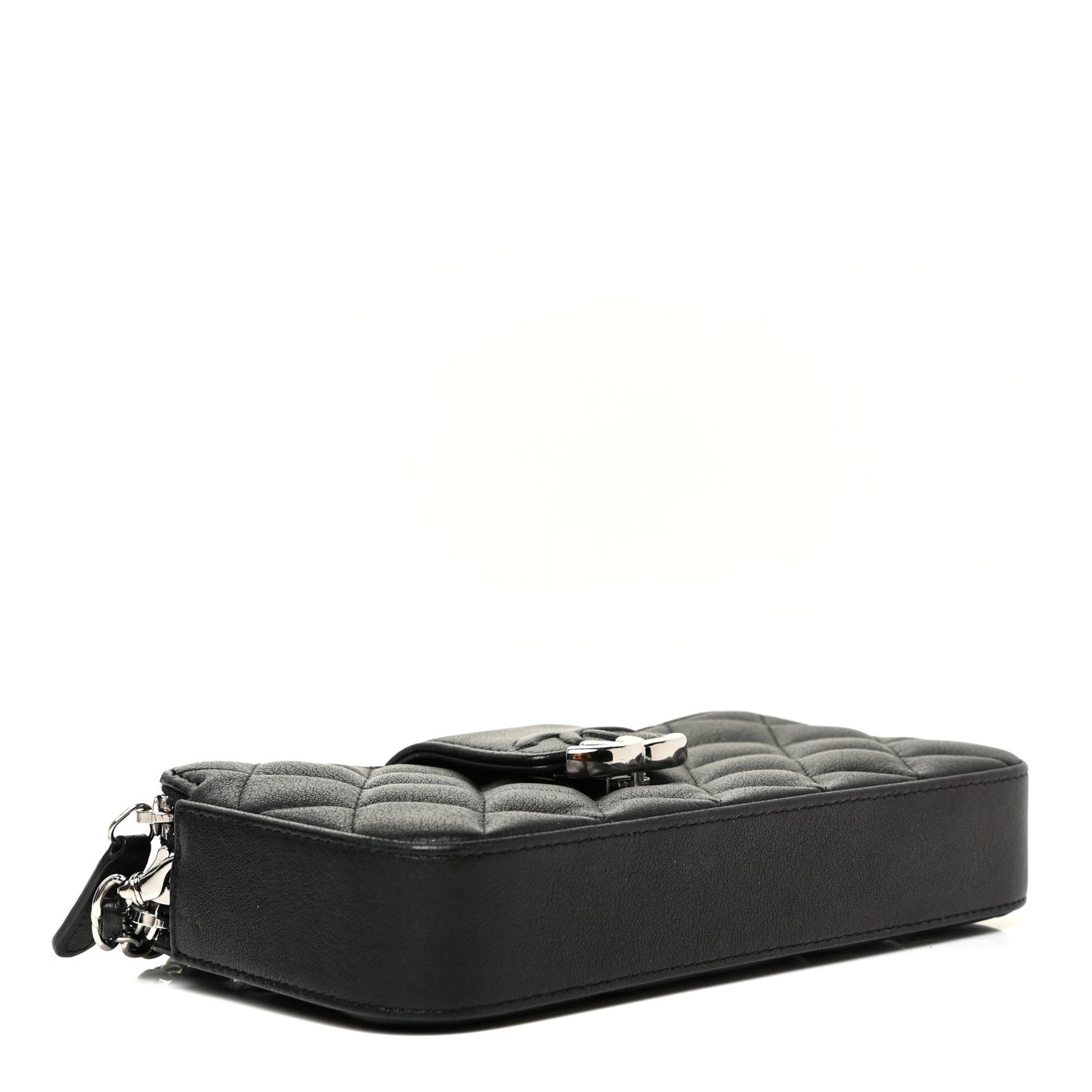 Lambskin Quilted CC Box Clutch With Chain Black