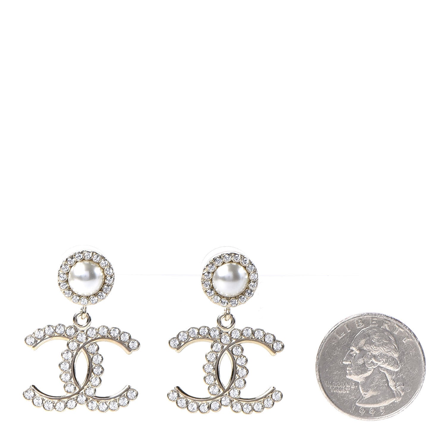 Chanel Crystal Pearl Bow-tiful CC Drop Earrings Gold 2 of 5