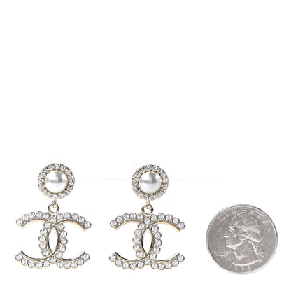 Chanel Crystal Pearl Bow-tiful CC Drop Earrings Gold 2 of 5