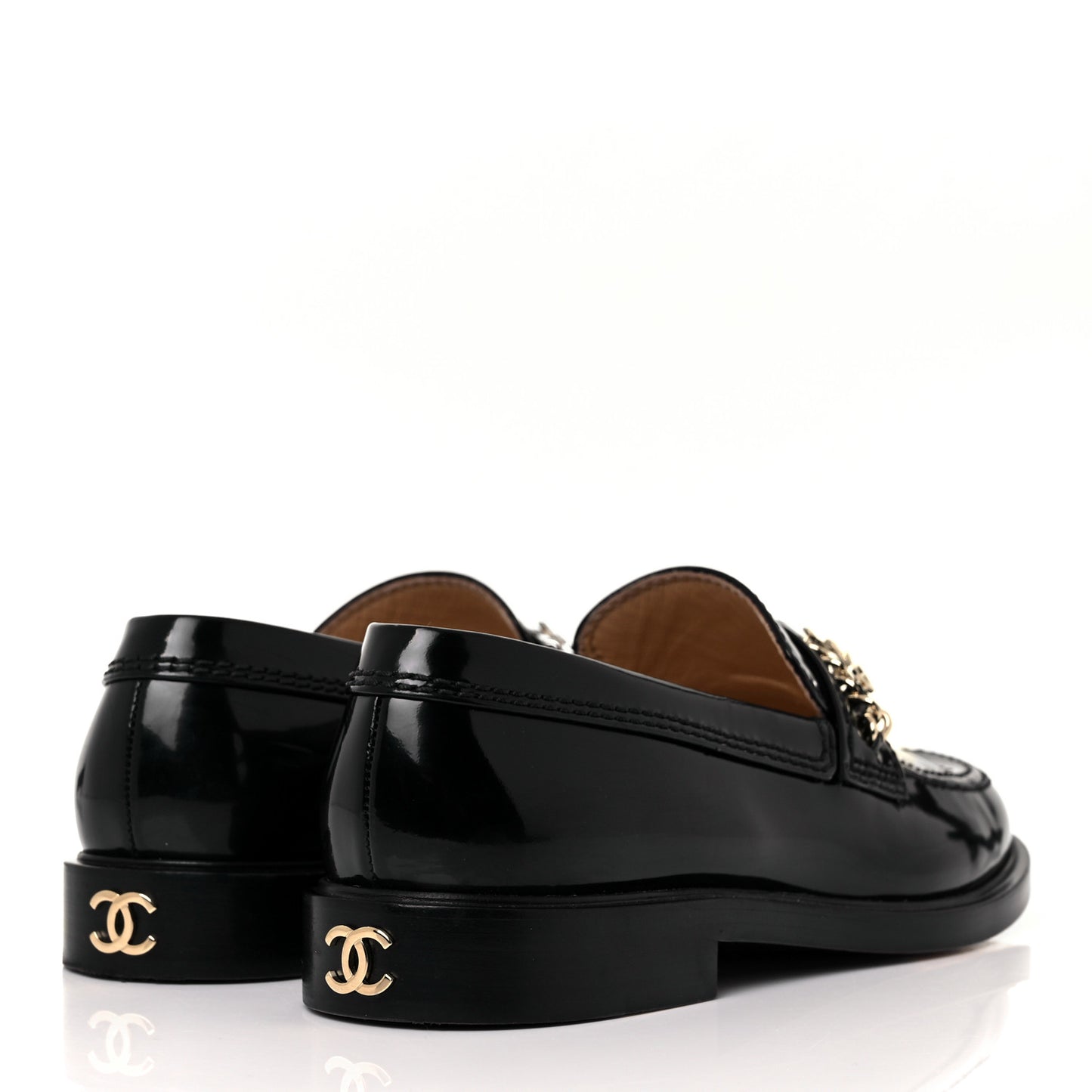 Shiny Calfskin Logo Loafers 38.5 Black