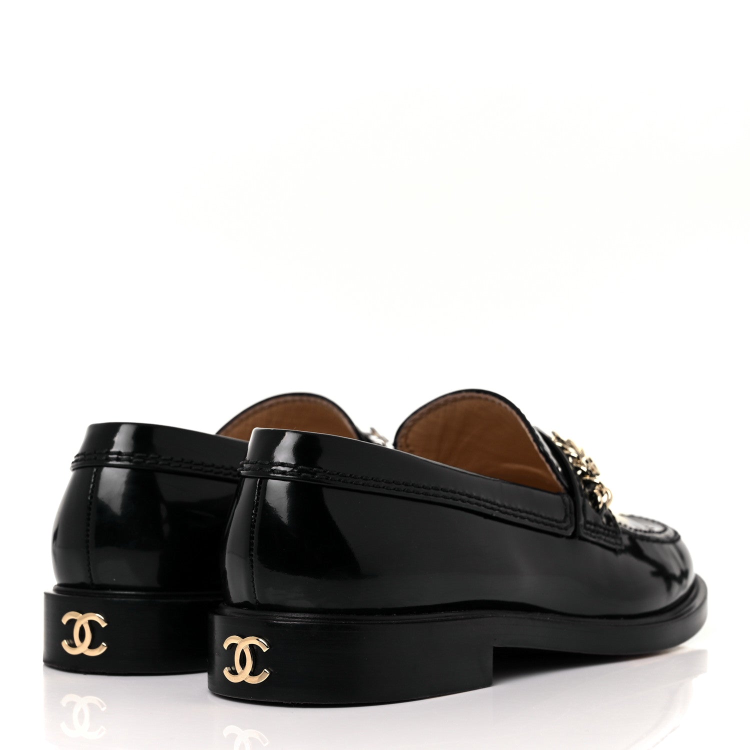 Chanel Shiny Calfskin Logo Loafers 38.5 Black 4 of 10
