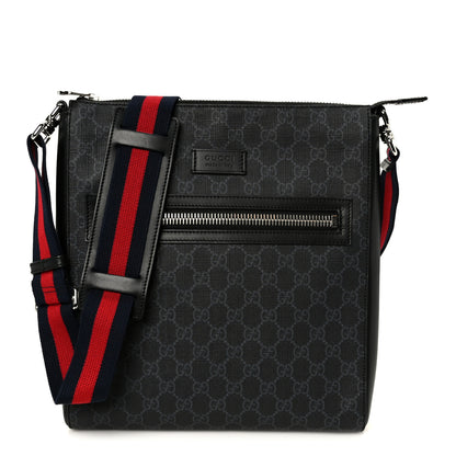 Gucci GG Supreme Monogram Appia Calfskin Web Flat Messenger Bag Black Grey 1 of 11