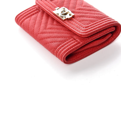 Chanel Caviar Chevron Quilted Boy Card Holder Wallet Dark Red 6 of 12
