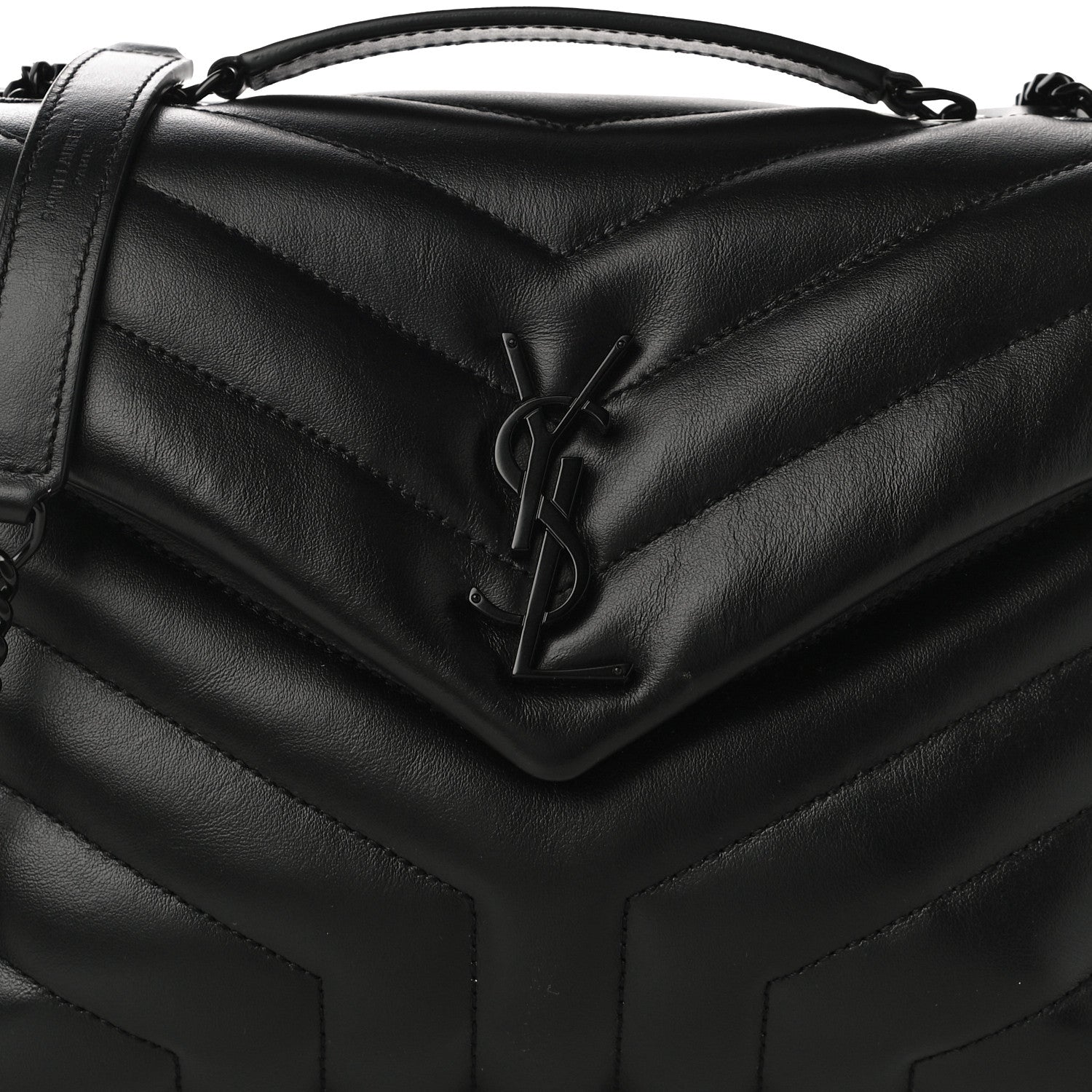 Saint Laurent Calfskin Y Quilted Monogram Small Loulou Chain Satchel Black 7 of 9