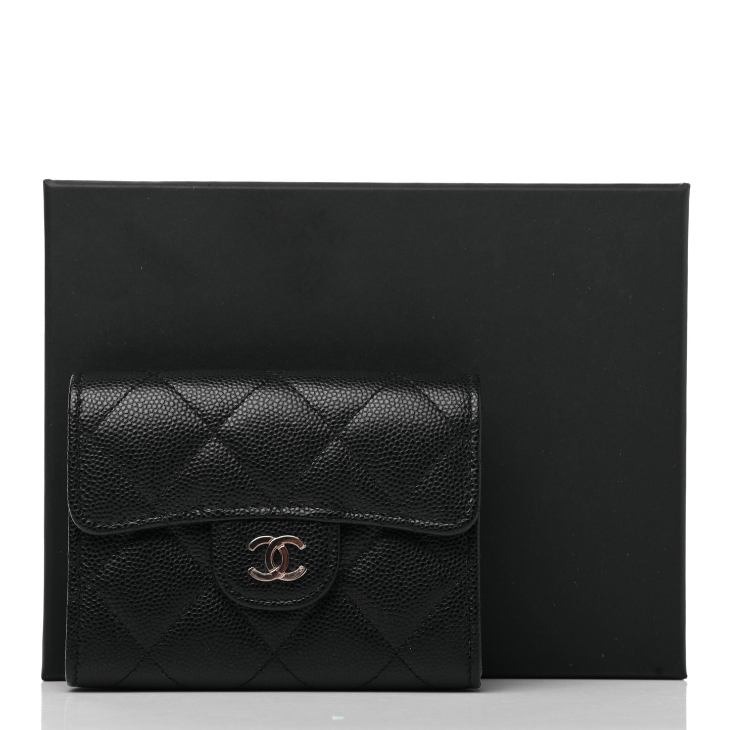 Caviar Quilted Flap Card Holder Wallet Black