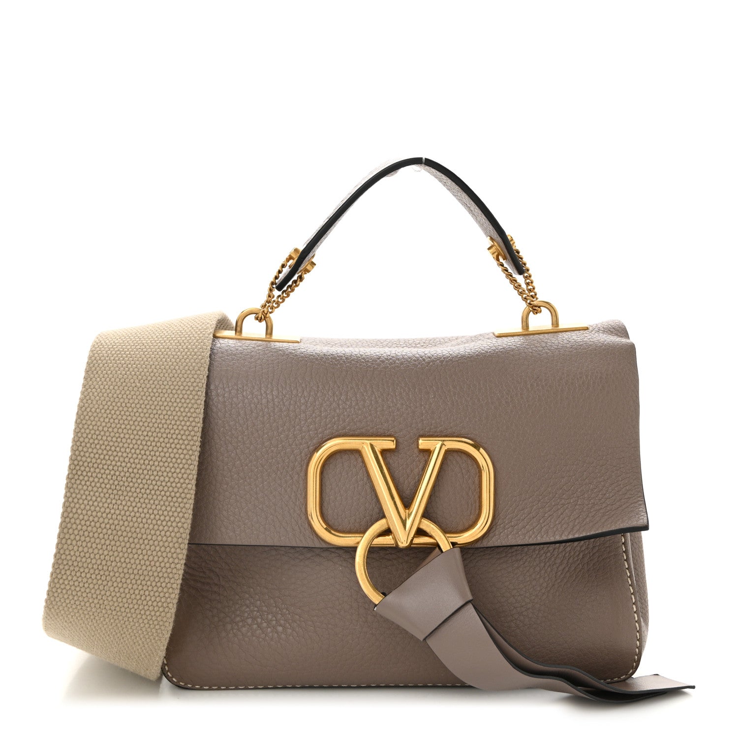 Valentino Garavani Pebbled Calfskin Small VRing Tassel Shoulder Bag Poudre 1 of 9