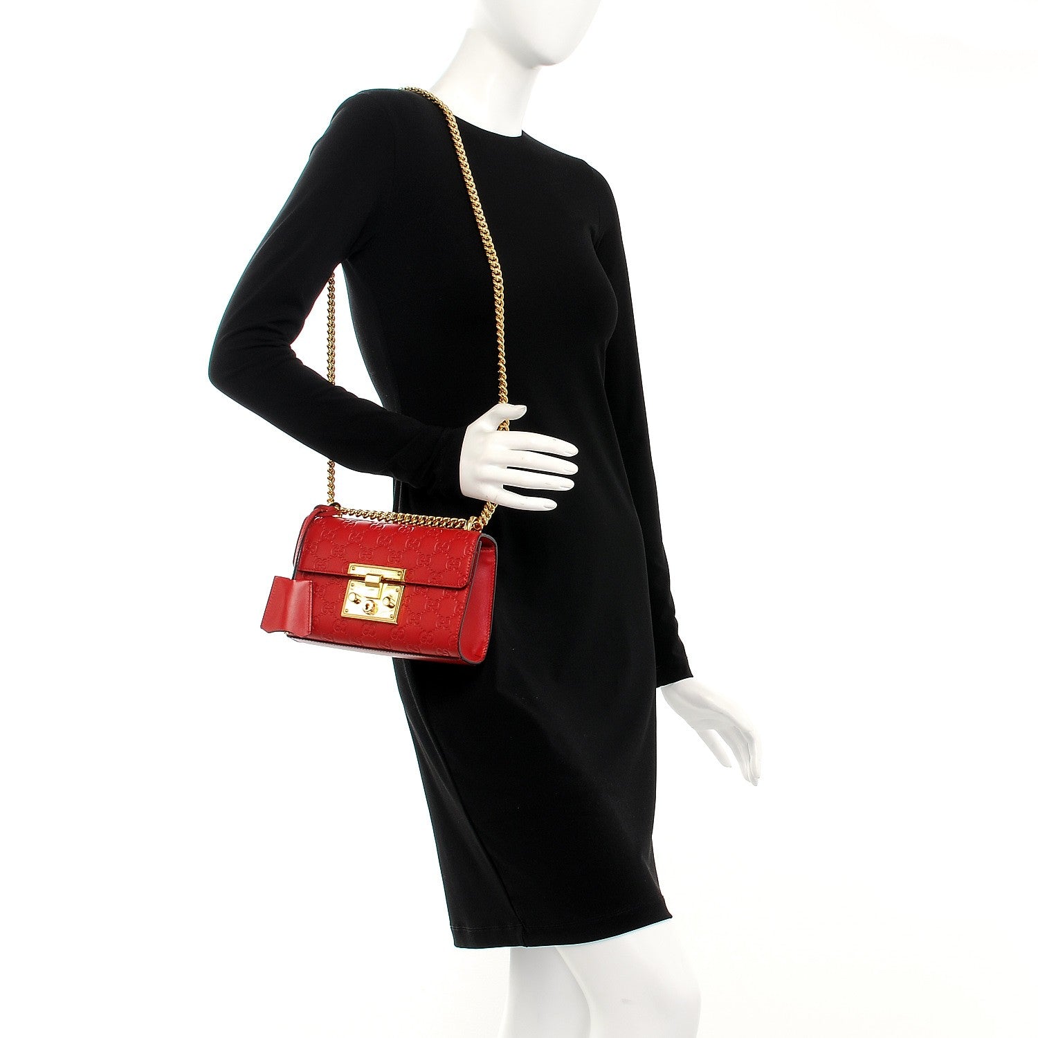 Gucci Guccissima Small Padlock Shoulder Bag Hibiscus Red 2 of 7