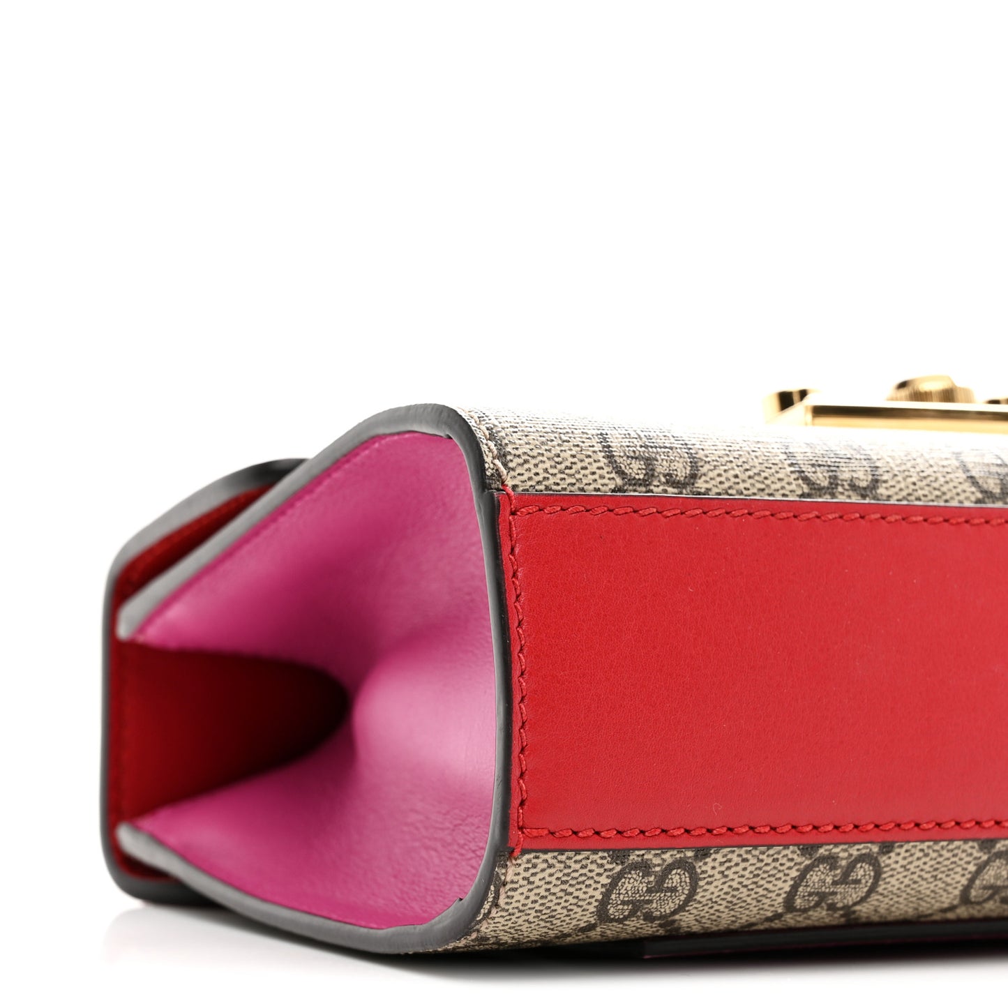 GG Supreme Monogram Calfskin Small Padlock Shoulder Bag Beige Hibiscus Red New Rosette