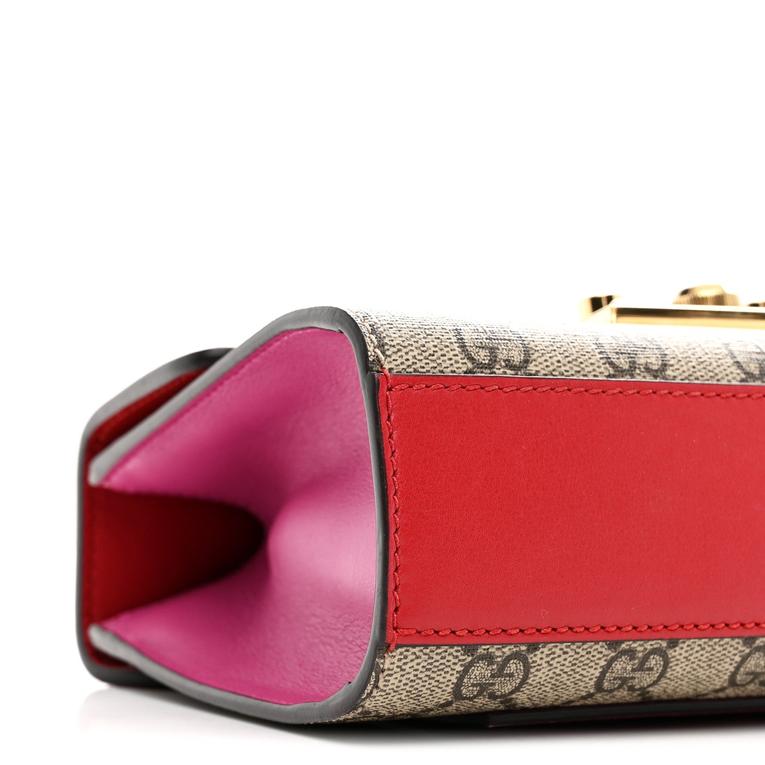 Gucci GG Supreme Monogram Calfskin Small Padlock Shoulder Bag Beige Hibiscus Red New Rosette 9 of 10