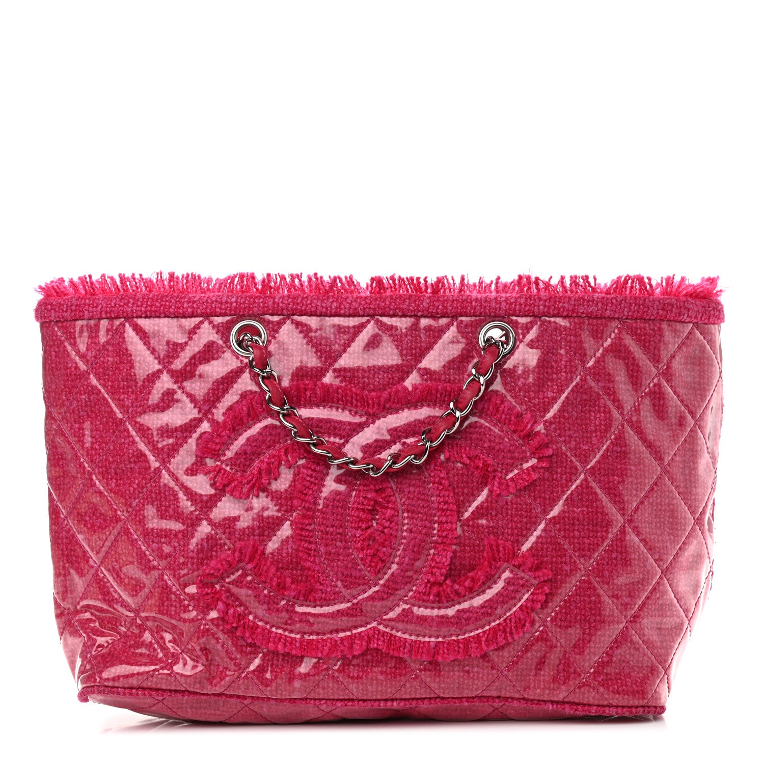 Chanel Vinyl Quilted Funny Tweed Tote Fuchsia 1 of 12