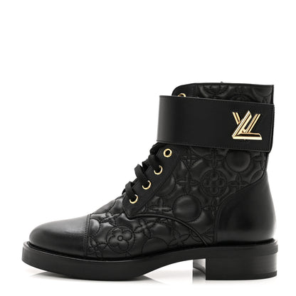 Louis Vuitton Calfskin Embossed Wonderland Ranger Boots 37 Black 1 of 8