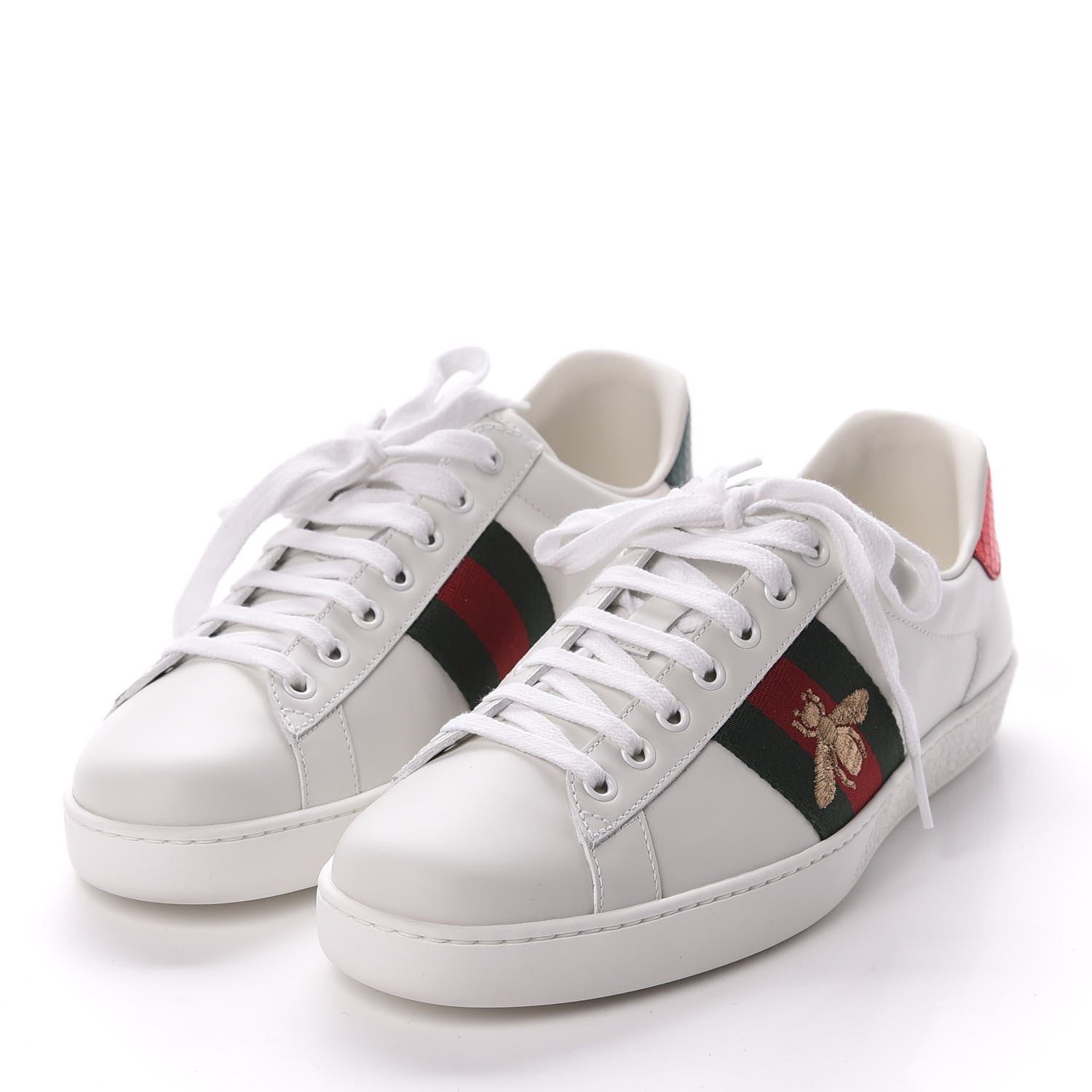Gucci Miro Soft Calfskin Laminated Ayers Web Bee Embroidered Mens Ace Sneakers 8.5 White Red Flame Green 3 of 8