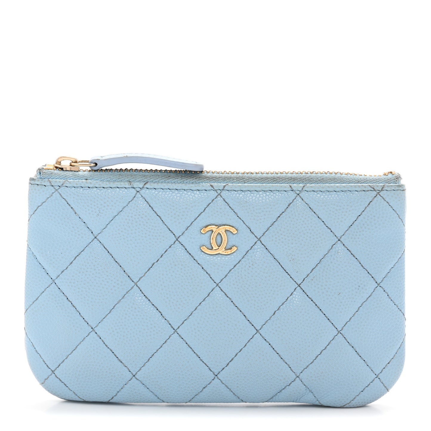 Caviar Quilted Small Cosmetic Case Light Blue