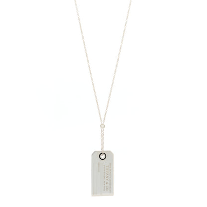 Tiffany Sterling Silver Black Onyx Price Tag Pendant Necklace 1 of 6